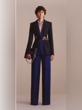 Alexander McQueen Black and Navy Satin-Trim Blazer